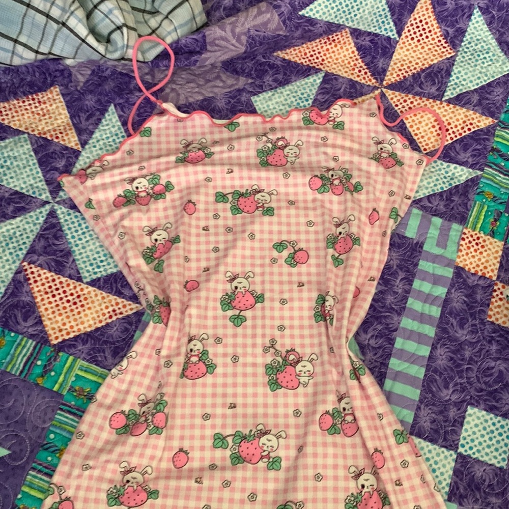 Pink dress with bunnies and strawberry
